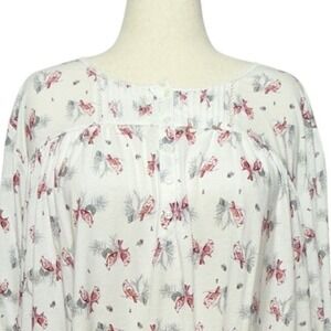 Croft & Barrow Nightgown Women 4X White Red Cardinal Birds Long Sleeve Sleepwear